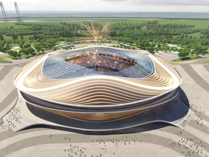 Didelio tarpatramio plieno konstrukcijos stadionui