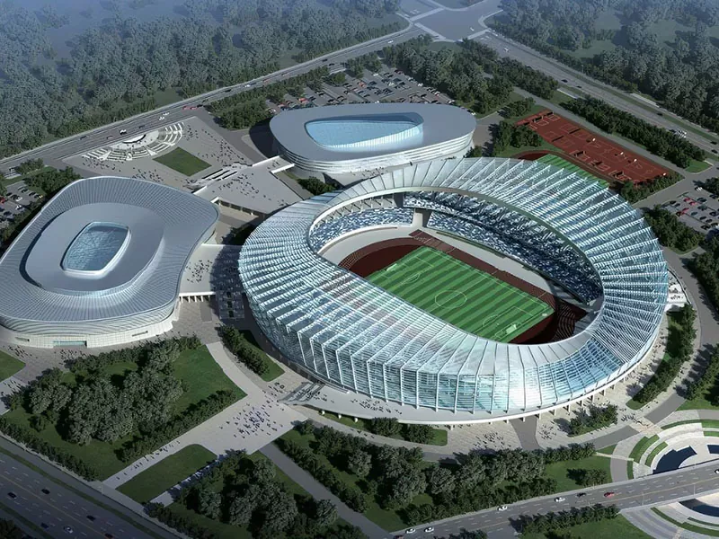 Iš anksto pagaminta plieninė sporto centro komplekso konstrukcija