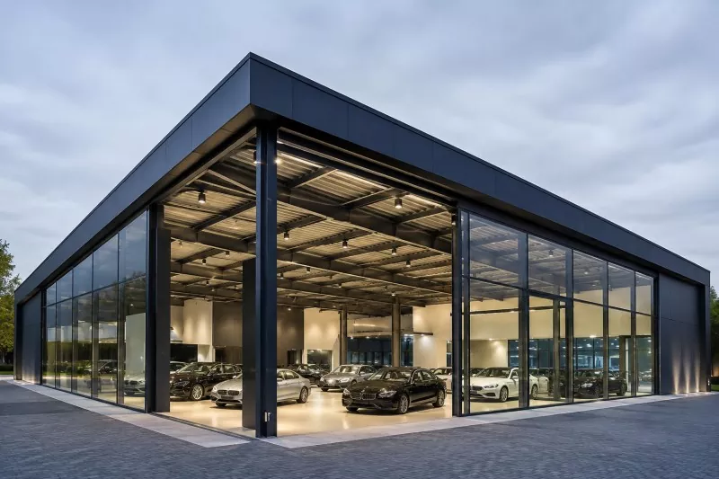 Plieninio rėmo automobilių salono statyba
