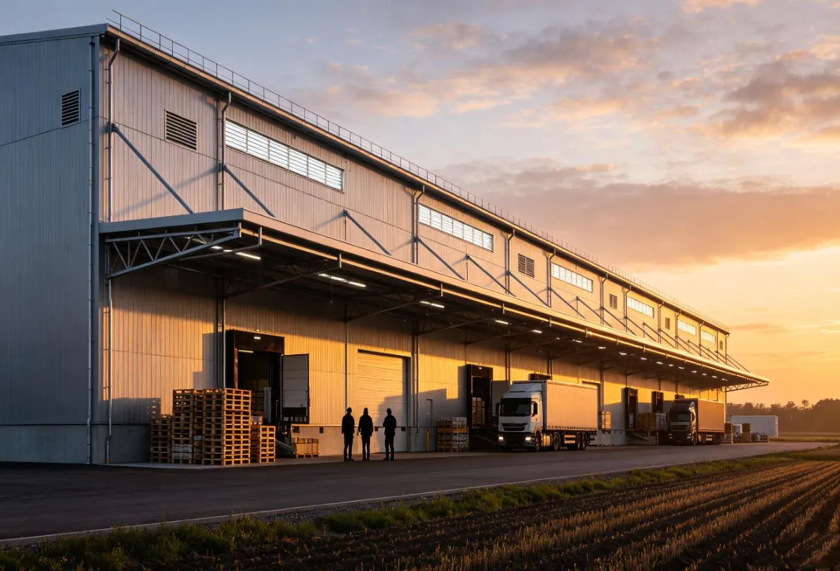 Plieninės konstrukcijos žemės ūkio produktų logistikos centro statyba