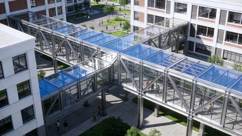 Plieninės konstrukcijos universiteto koridorius