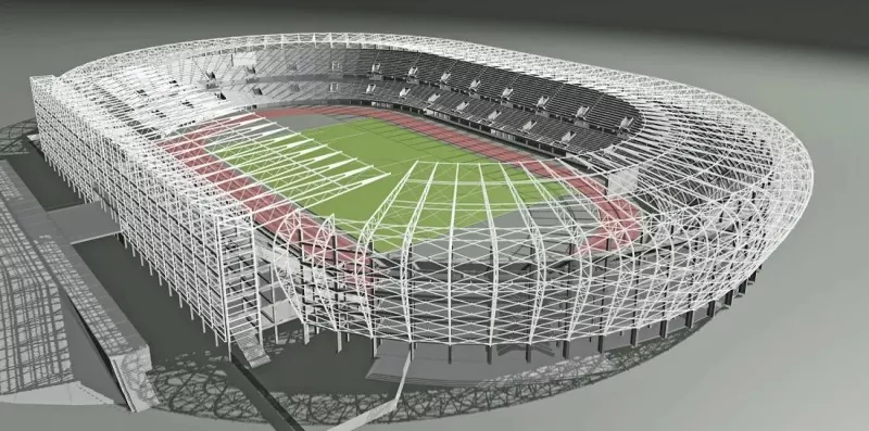 Plieninės konstrukcijos stadionas po atviru dangumi